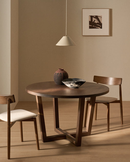 Nahla round table in solid mango wood with walnut finish Ø 120cm