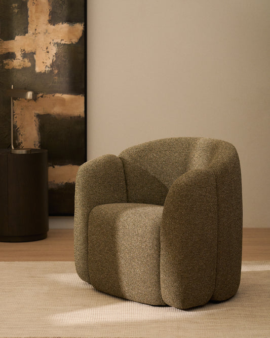 Corvena armchair in olive green chenille FSC Mix Credit 85 cm