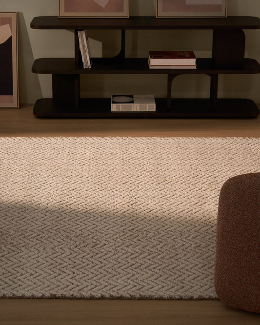 Calira beige woven jacquard wool rug 300 x 200cm