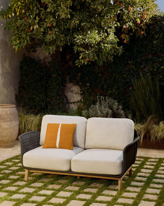 Alipa sofa za 2 osobe od masivnog bagremovog drveta i tamnosivog užeta, 165 cm, FSC 100%