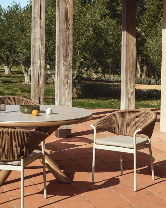 Zuara chair in ecru aluminium and brown synthetic rope cord