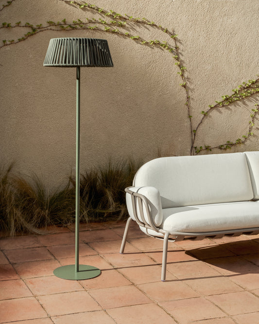 Aldet spoljna solarna podna lampa od zelenog pljosnatog kanapa sa metalnom bazom, Ø46cm