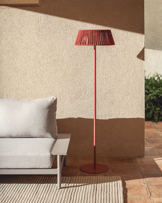 Aldet spoljna solarna podna lampa od pljosnatog kanapa boje terakote sa metalnim postoljem, Ø46cm