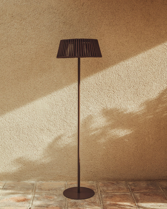 Aldet spoljna solarna podna lampa od braon pljosnatog kanapa sa metalnom bazom, Ø46cm