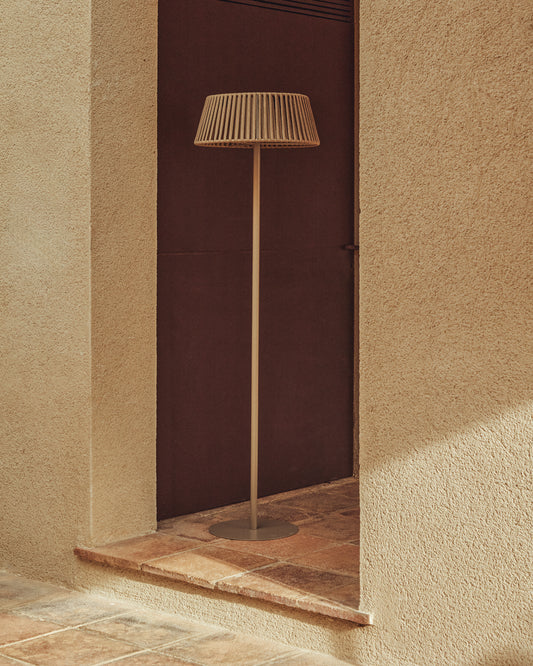 Aldet spoljna solarna podna lampa od bež pljosnatog kanapa sa metalnom bazom, Ø46cm