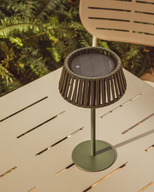 Aldet spoljna solarna stona lampa od zelenog pljosnatog kanapa sa metalnim postoljem