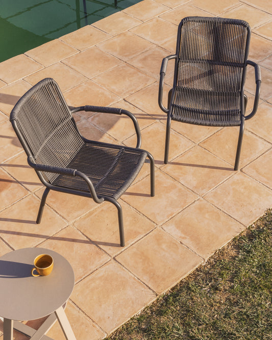 Salis stackable armchair in graphite aluminium and dark grey synthetic rope cord