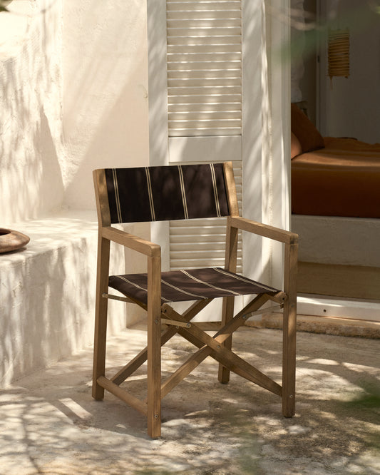 Vilara brown and beige striped outdoor folding chair made of FSC 100% solid acacia wood
