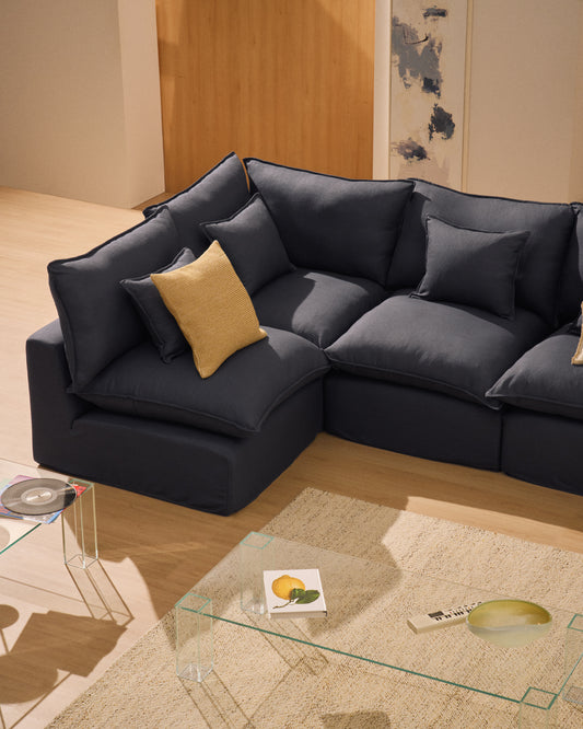 Ugaona modularna sofa sa skidivom navlakom Anarela 4 sedišta od lana i viskoze tamnosiva 287 x 197 cm / 197 x 287 cm FSC Mix Credit