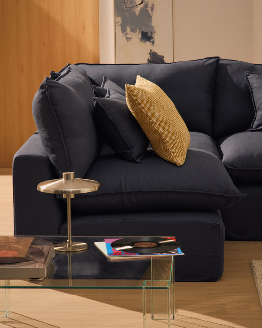 Ugaona modularna sofa sa skidivom navlakom Anarela 6 sedišta od lana i viskoze tamnosiva 327 x 217 cm / 217 x 327 cm FSC Mix Credit