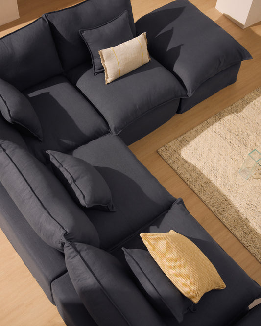 Ugaona modularna sofa sa skidivom navlakom Anarela 4 sedišta od lana i viskoze tamnosiva 307 x 287 cm FSC Mix Credit