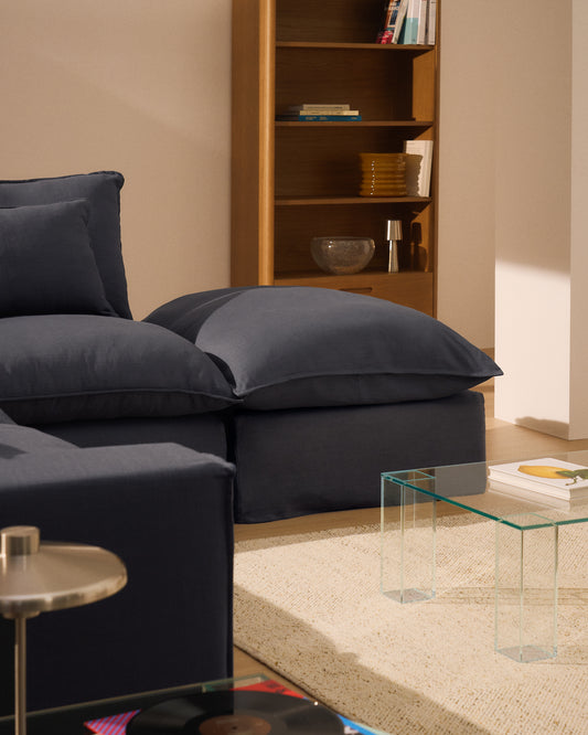 Ugaona modularna sofa sa skidivom navlakom Anarela 6 sedišta od lana i viskoze tamnosiva 347 x 307 cm FSC Mix Credit