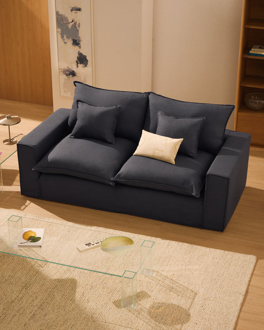 Anarela dark grey linen and viscose 2-seater sofa with removable cover 240 cm FSC Mix Credit