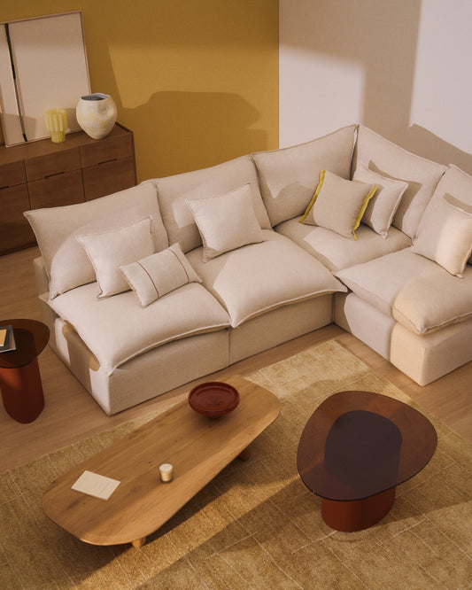 Anarela modularna ugaona sofa za četvoro od lana i viskoze u bež boji sa uklonjivim navlakama, 287 x 197 cm / 197 x 287 cm FSC Mix Credit