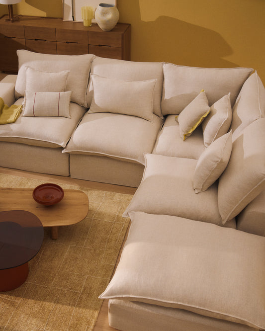 Anarela bež modularna ugaona sofa za šestoro od lana i viskoze sa uklonjivom navlakom, 347 x 307 cm FSC Mix Credit