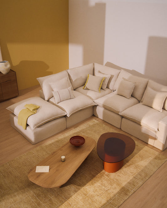 Anarela bež modularna ugaona sofa za četvoro od lana i viskoze sa uklonjivom navlakom, 287 x 307 cm FSC Mix Credit