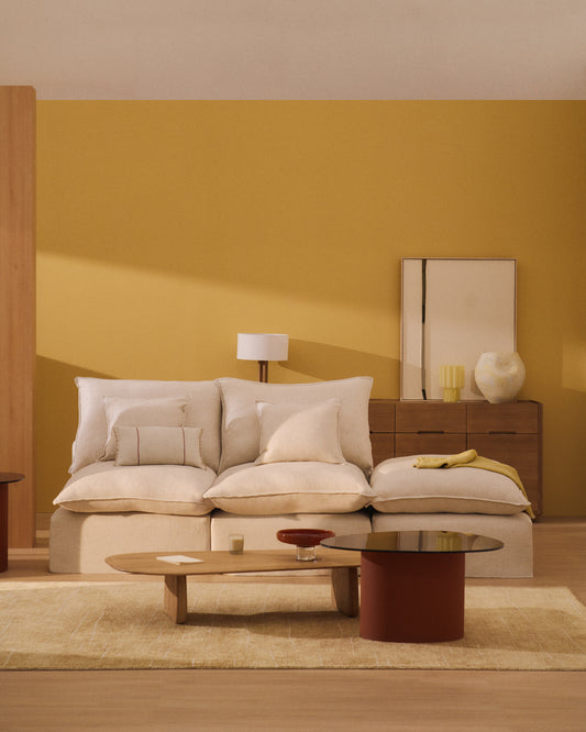 Anarela bež modularna trosed sofa od lana i viskoze sa krajnjim modulom i uklonjivom navlakom, 310 cm FSC Mix Credit
