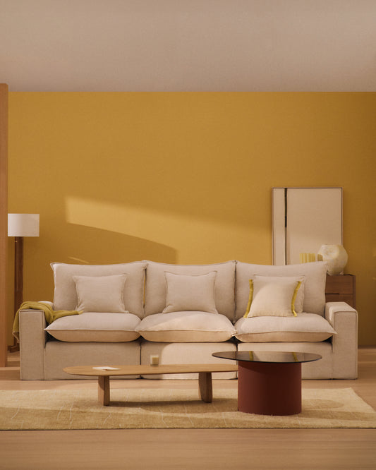 Anarela bež modularna trosed sofa od lana i viskoze sa uklonjivom navlakom, 310 cm FSC Mix Credit