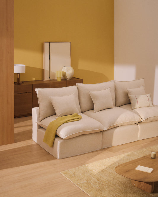 Anarela bež modularna sofa za petoro od lana i viskoze sa uklonjivom navlakom, 330 cm FSC Mix Credit