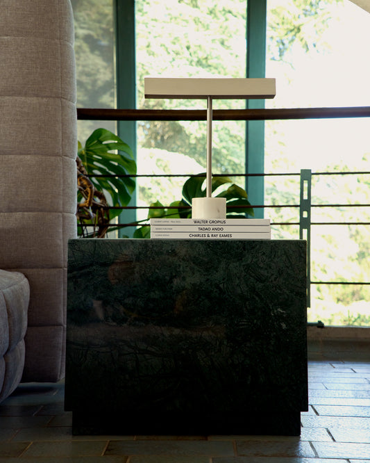 Lynor brushed metal table lamp with white marble base