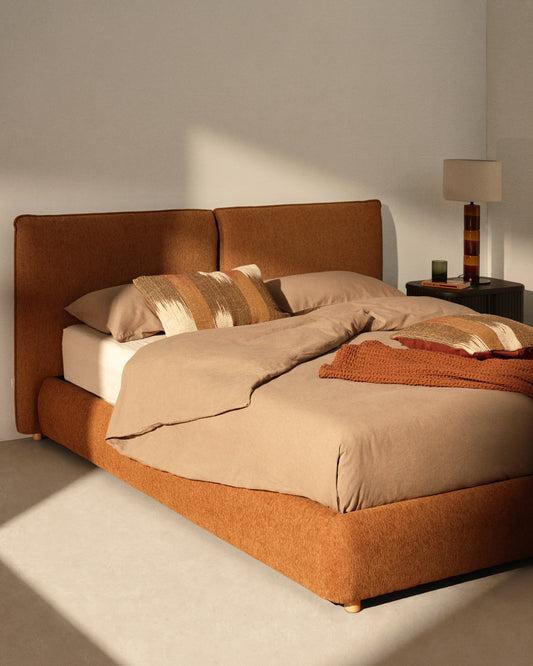 Elerio bed in soft copper chenille for 150 x 200cm mattress