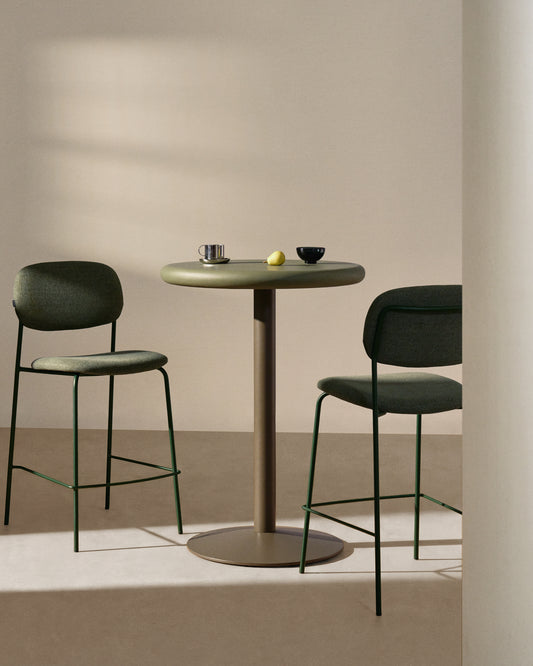 Meli stackable stool in beige chenille with beige metal legs FSC Mix Credit 65cm