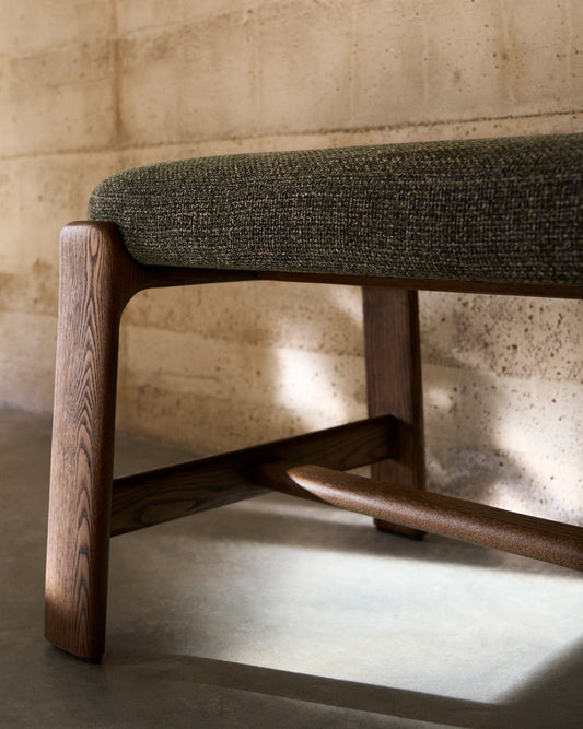 Granite bench in green chenille and solid ash wood with walnut finish 120cm FSC 100%