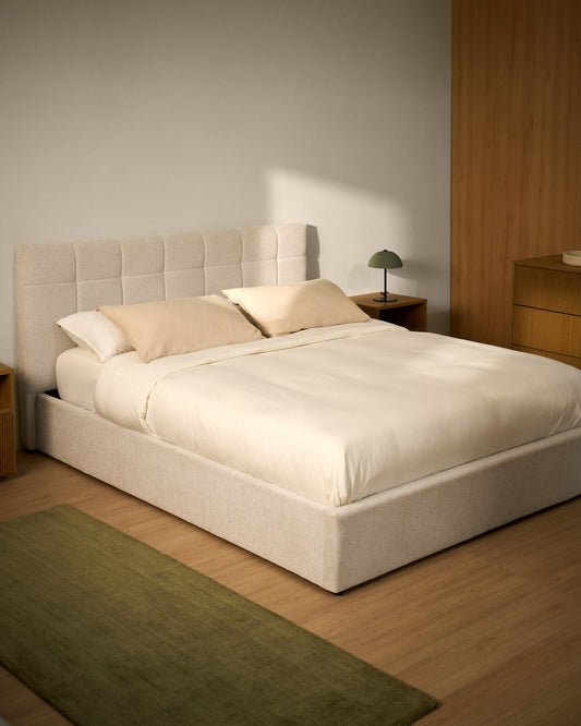Darnela ecru chenille bed with folding storage base for 160 x 200cm mattress