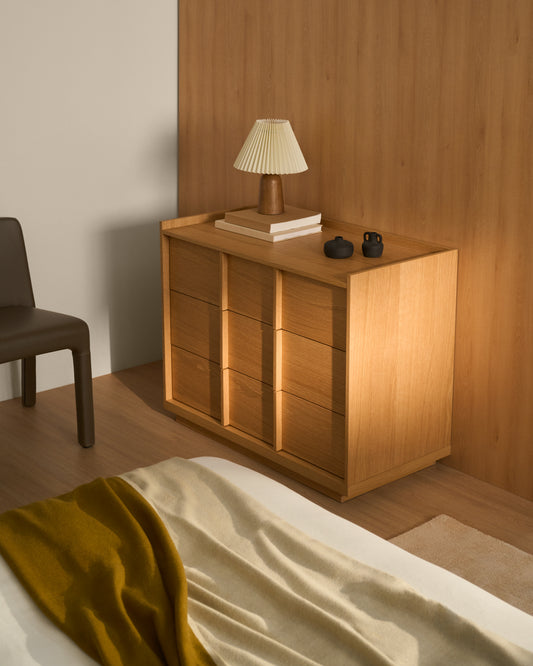 Onix chest of drawers with 3 drawers, oak veneer, natural tone finish, 100 x 78 cm FSC Mix Credit