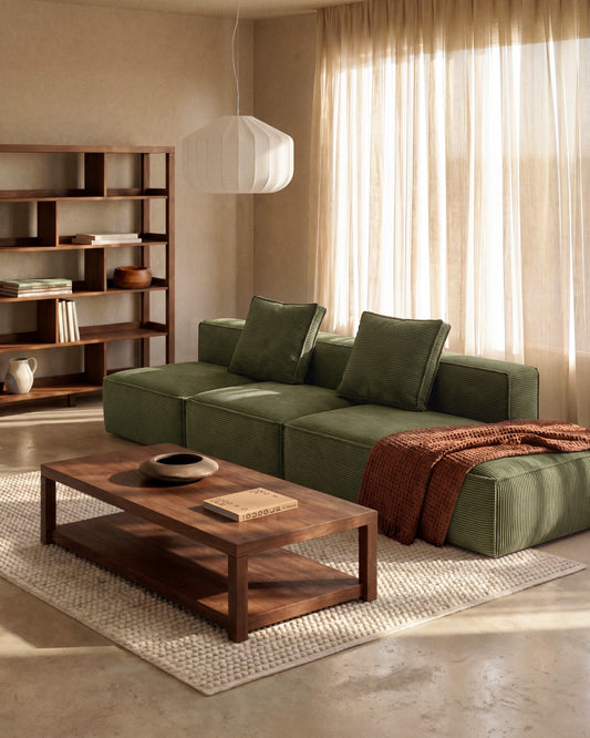 Sofa Blok 3 sedišta sa desnim terminalom od zelenog debelog rebrastog somota 325 cm FSC Mix Credit