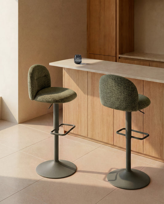 Arino green chenille stool with green metal legs 65cm