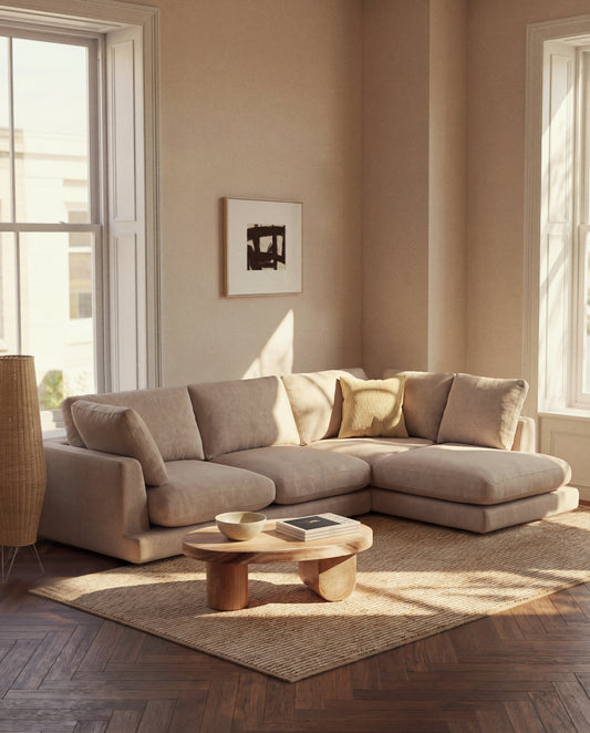 Sofa Gala 4 mesta od mikro bukle sa levim šezlongom bež FSC Mix Credit 300 cm