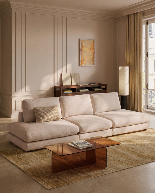 Modularna sofa Gala 4 mesta od šenila bež FSC Mix Credit 330 cm