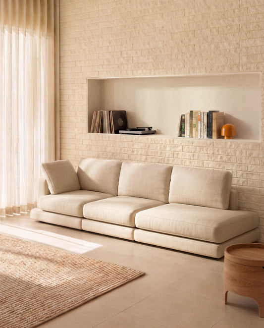 Gala 4-seater modular sofa with end module left side in beige micro bouclé FSC Mix Credit 315cm