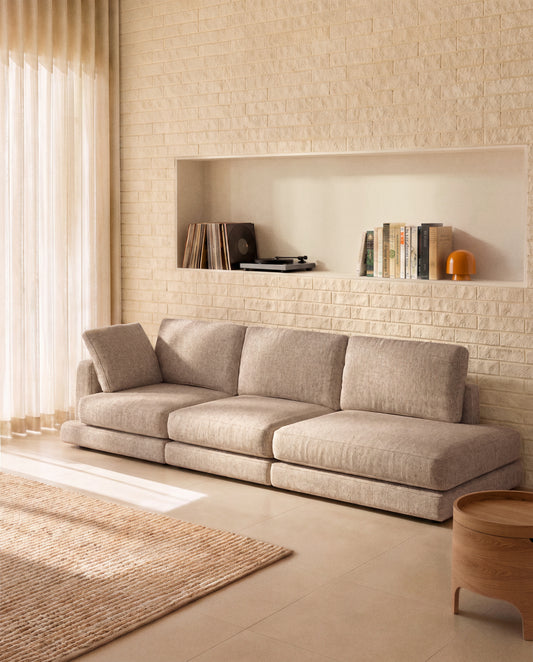 Gala 4-seater modular sofa with right end module in beige chenille FSC Mix Credit 315cm