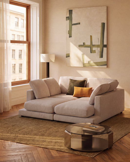 Sofa Gala 3 mesta od mikro bukle sa duplim šezlongom bež FSC Mix Credit 210 cm