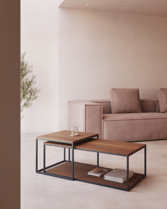 Yoana set od 2 stola za kafu sa orahovim furnirom i crno obojenom metalnom konstrukcijom