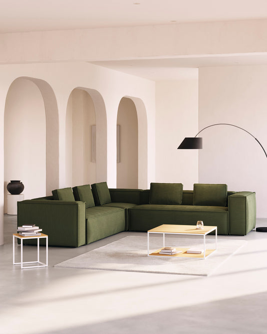 Blok green thick corduroy 6-seater corner sofa 320 x 320cm FSC Mix Credit