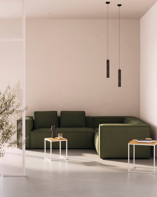 Blok 4 seater corner sofa in green corduroy, 320 x 230 cm / 230 x 320 cm FSC Mix Credit