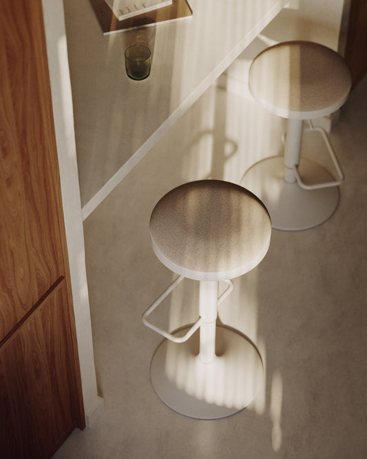 Zaib stolica od bež ženila i mat belog čelika visina 63-84 cm FSC 100%