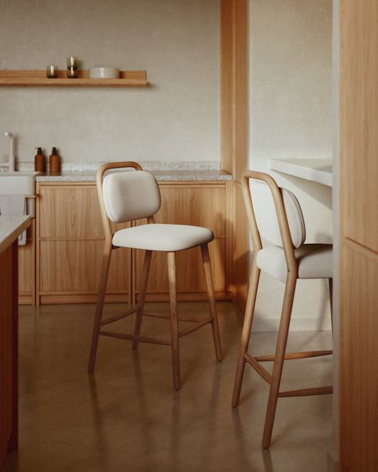 Helda stolica od bež ženila i punog hrastovog drveta FSC Mik Credit 65 cm