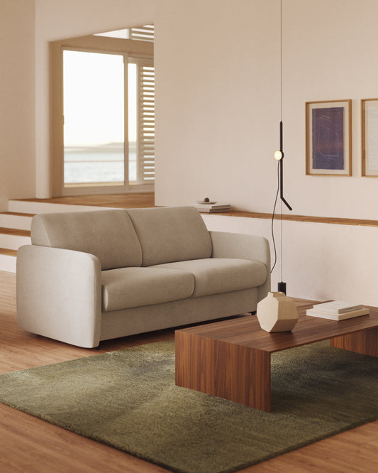 Nuala 3-seater sofa bed in pearl-coloured chenille 204cm