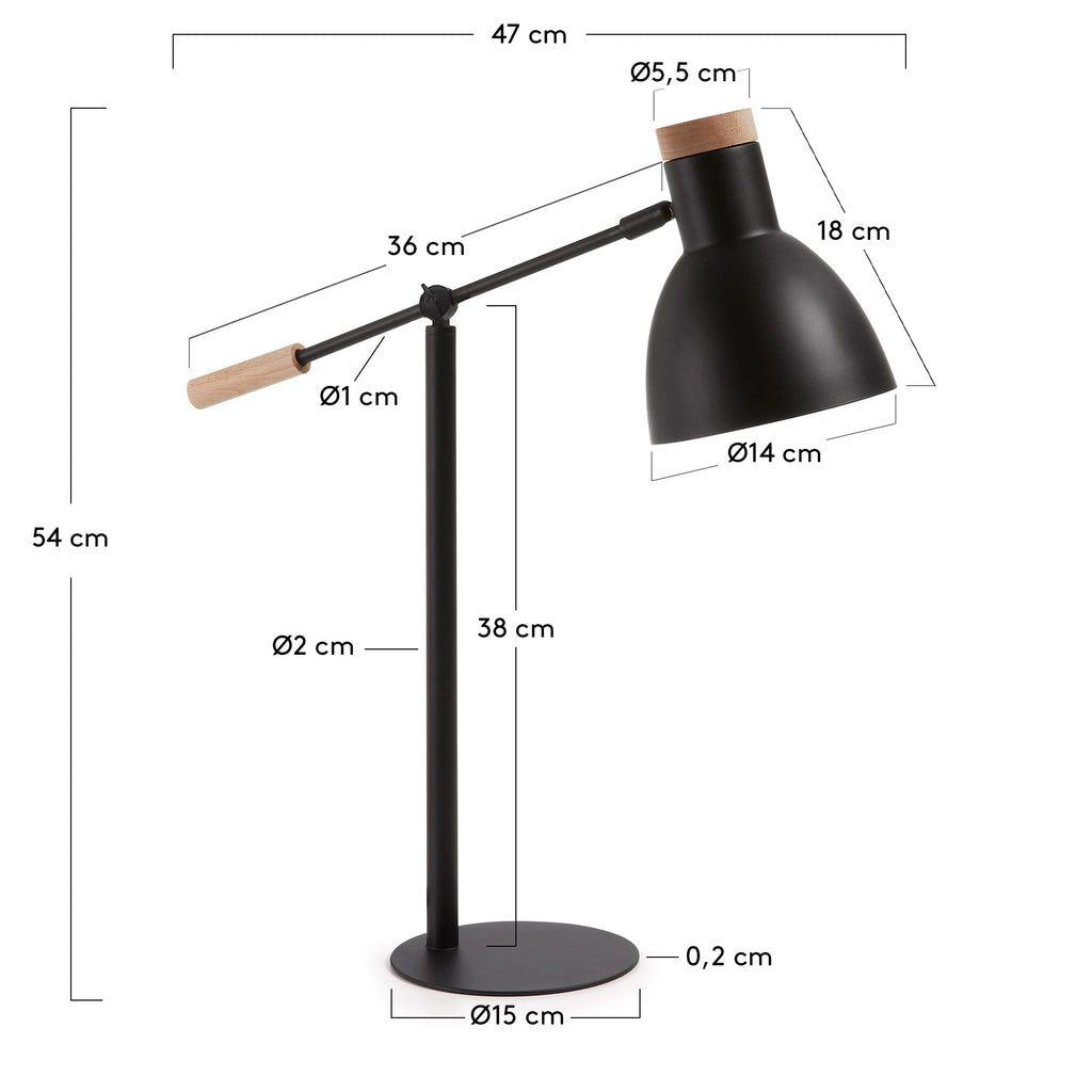 tescarle stona lampa od bukovog drveta i čelika sa crnom završnom obradom