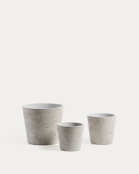 Niski set od 3 saksije, sive, Ø 23,5 cm / Ø 16,5 cm / Ø 14 cm