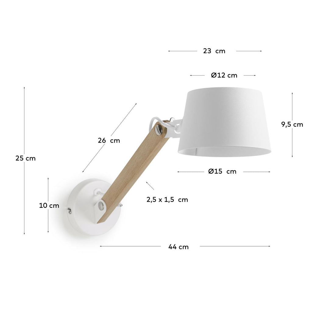 Zidna lampa Muse od bukve i čelika sa belom završnom obradom