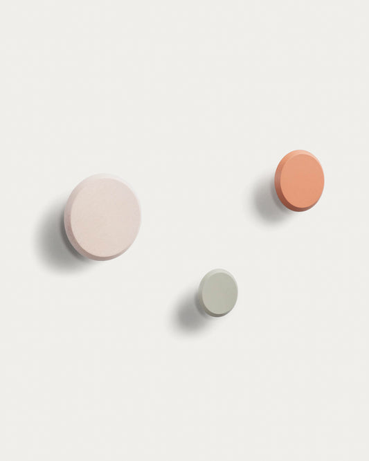 Set od 3 Nadua vešalice od punog drveta sa završnom obradom od prirodne, narandžaste i bež bukve.