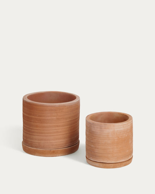 Karlina set od 2 saksije od terakote sa tacnama, Ø 33 cm / Ø 24 cm