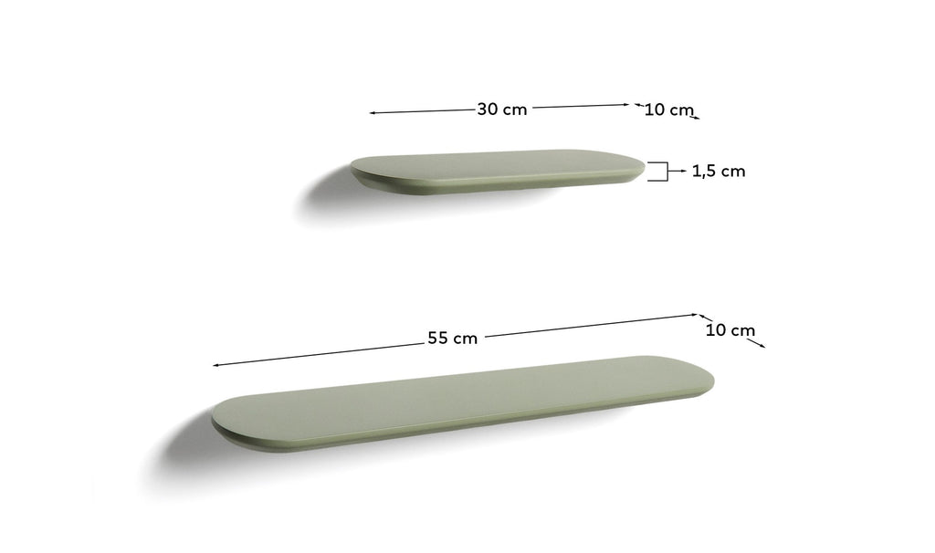 Arely set of 2 shelves made of MDF with green lacquer 35 cm / 55 cm