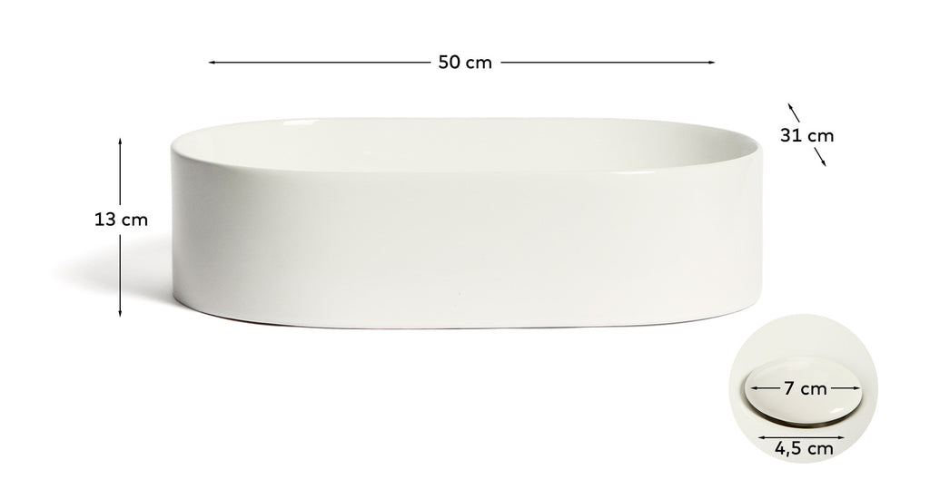 Ovara sink on top in white glazed ceramic 50 x 31 cm