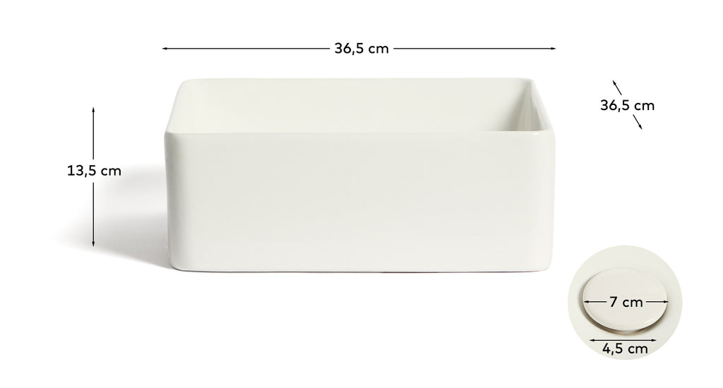 Ovara sink on top in white glazed ceramic 36.5 x 36.5 cm